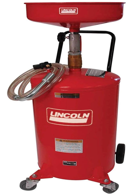 Lincoln 3601 Pneumatic 18 Gallon Pressurized Fluid Drain and Evacuation Tank, red steel with 45-72" adjustable funnel height