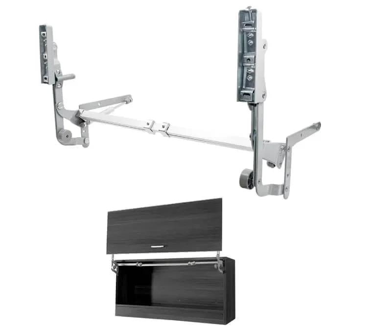 Door Hinges Set, Vertical Swing Lift Up Stay Pneumatic Arm Kitchen Mechanism Hinges with Slow Closing, shown with cabinet installation.