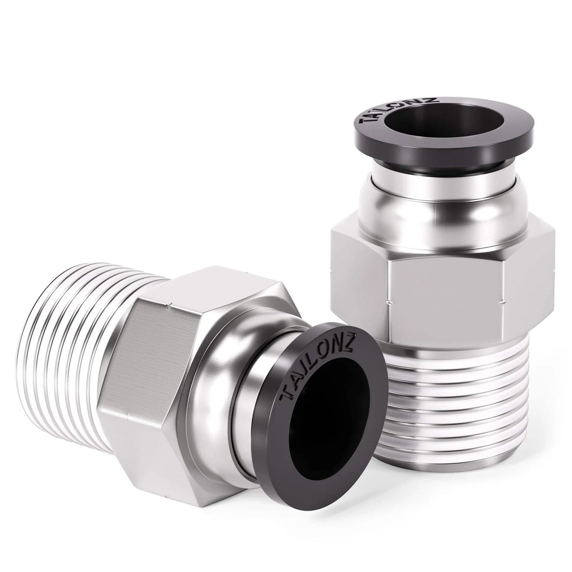 PNEUMATIC Male Straight 1/4 Inch Tube OD x 1/4 Inch NPT Thread Push to Connect Fitting PC-1/4-N2, metal connectors displayed