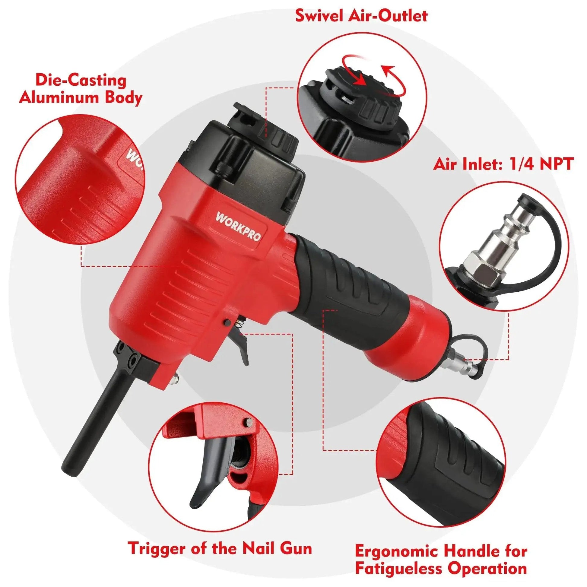 Pneumatic Nail Remover And Denailer For Wood Work Pieces Heavy Duty Punch Nailer Puller 60 To 100 PSI With 6mm Nose, red body