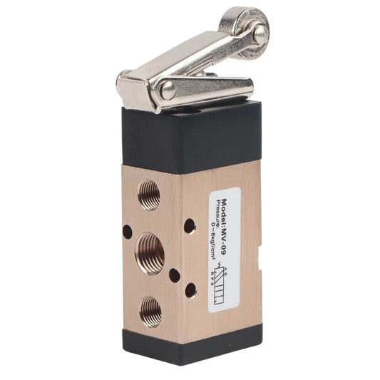 2 Position 5 Way Pneumatic Hand Pull Valve Roller Type Pneumatic Mechanical Valve 1/4" PT Port Aluminum Alloy Pneumatic Switch Valve MV-09