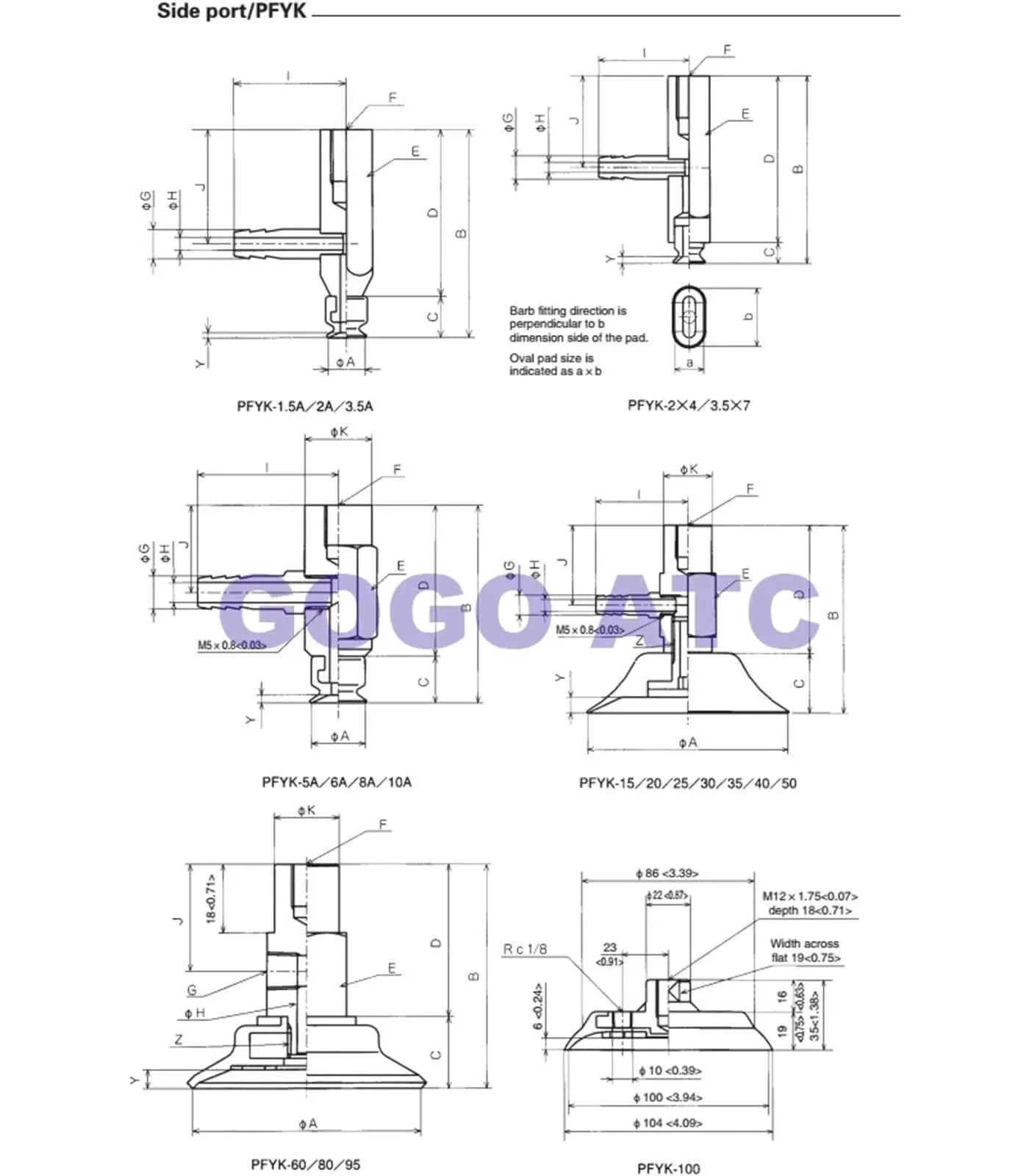 Technical diagram of PFTK 80 Pneumatic Vacuum Suction Cup NBR Nitrile Rubber 15 To 95 Mm for industrial robot gripping heavy duty