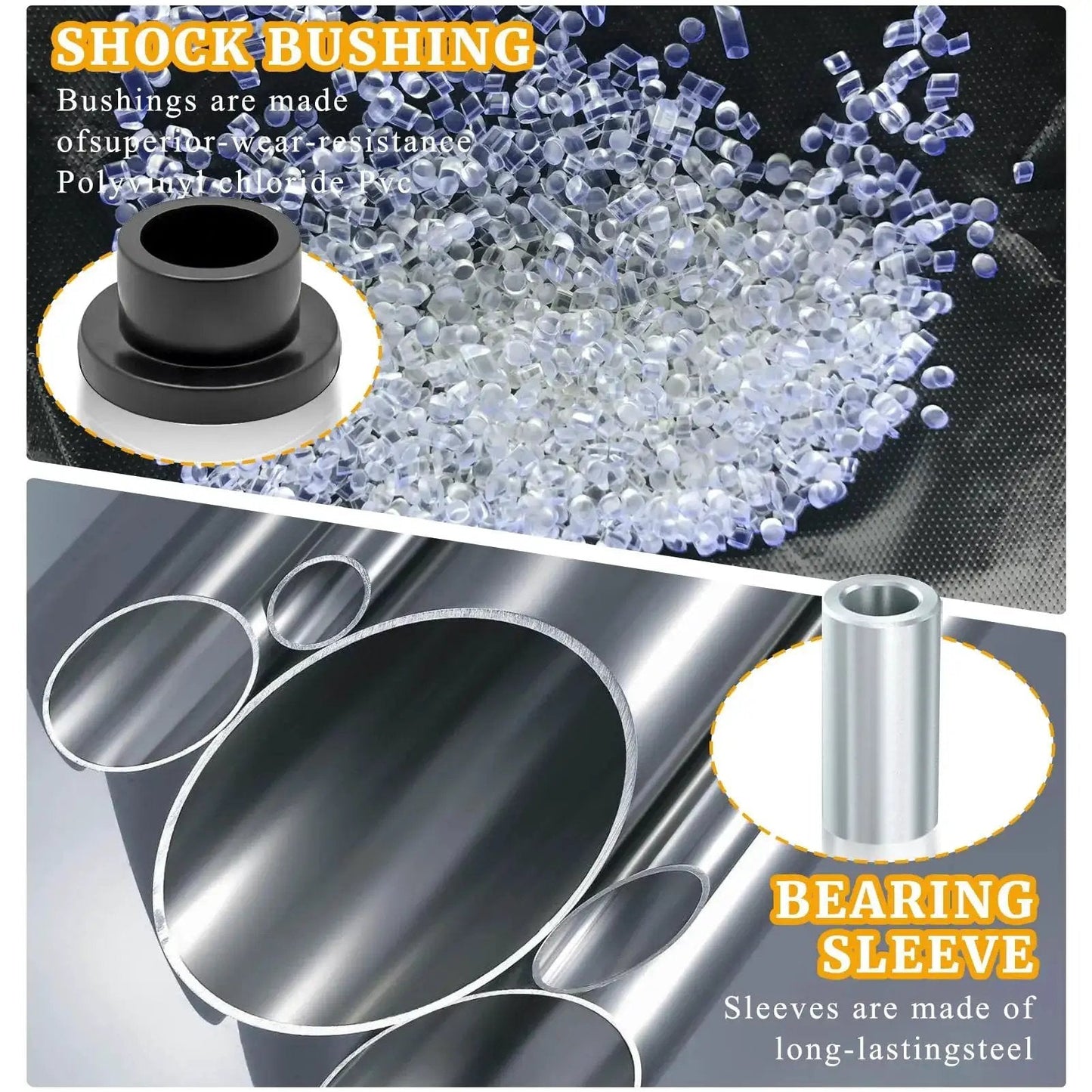 12 Pcs Shock Absorber Bushings Bearings Kit For Polaris Ranger 2x4 4x4 6x6 EFI XP, material close-up and description