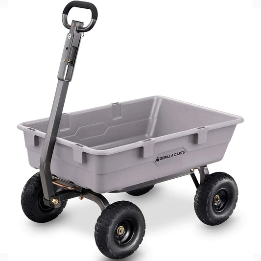 Heavy Duty Poly Dump Cart with 5 Cu Ft Tub 800 LB Haul Capacity Towable Utility Wagon with Quick Release Dumping and Pneumatic Tires
