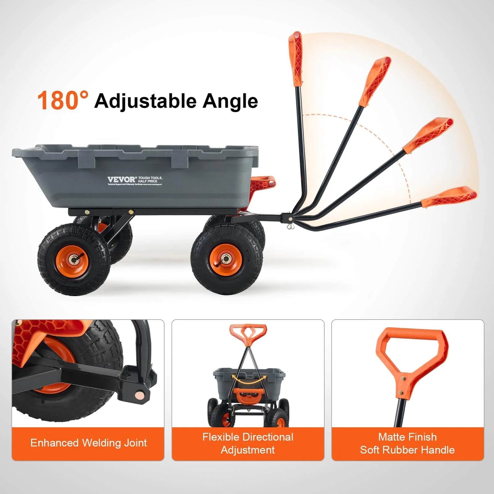 800 lb Poly Dump Garden Cart Heavy Duty Yard Dump Wagon with 180 Degree Rotating Handle and 10 Inch All Terrain Tires