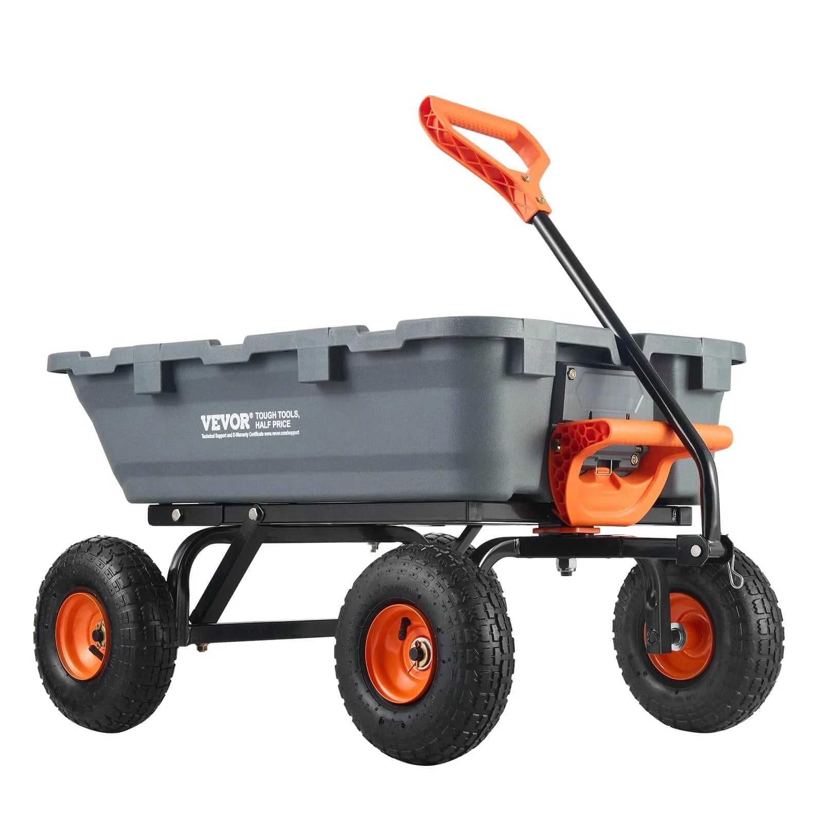 800 lb Poly Dump Garden Cart Heavy Duty Yard Dump Wagon 4 Wheel Wheelbarrow with Steel Frame Quick Release Dump System