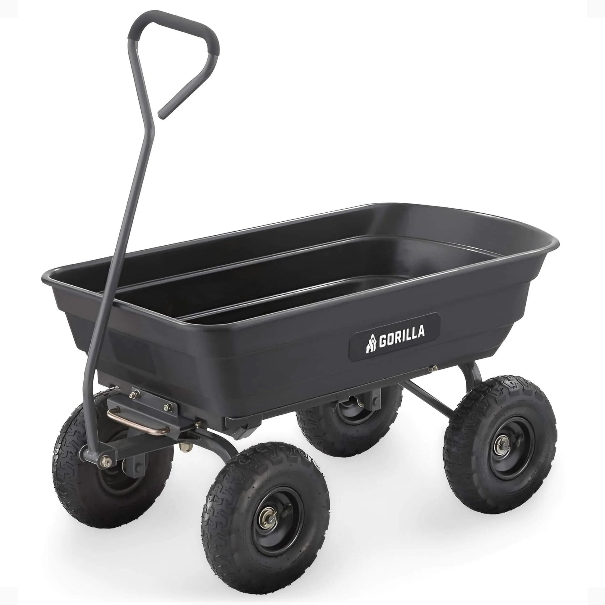 Poly Garden Dump Cart with 4 Cu Ft Tub 600 LB Haul Capacity Heavy Duty Utility Wagon with Quick Release Dumping and Pneumatic Tires