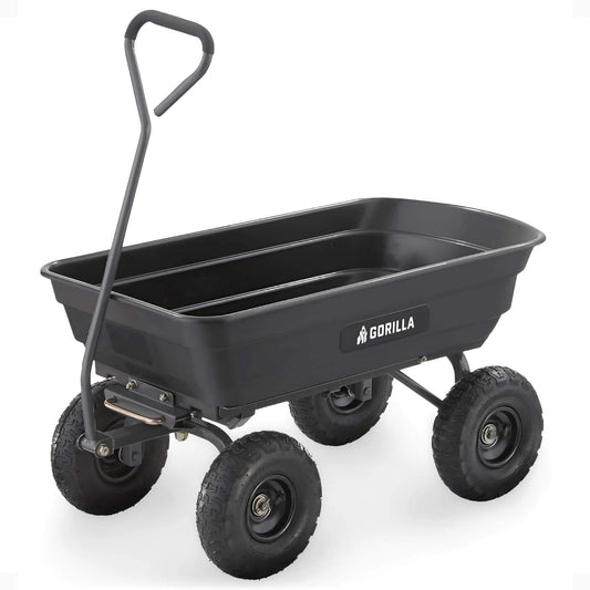 Poly Garden Dump Cart with 4 Cu Ft Tub 600 LB Haul Capacity Heavy Duty Utility Wagon with Quick Release Dumping and Pneumatic Tires