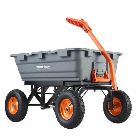 1500 lb Poly Garden Dump Cart Wagon with 2 in 1 Convertible Handle Heavy Duty Yard Wheelbarrow Tow Behind Trailer with 13 Inch All Terrain Wheels
