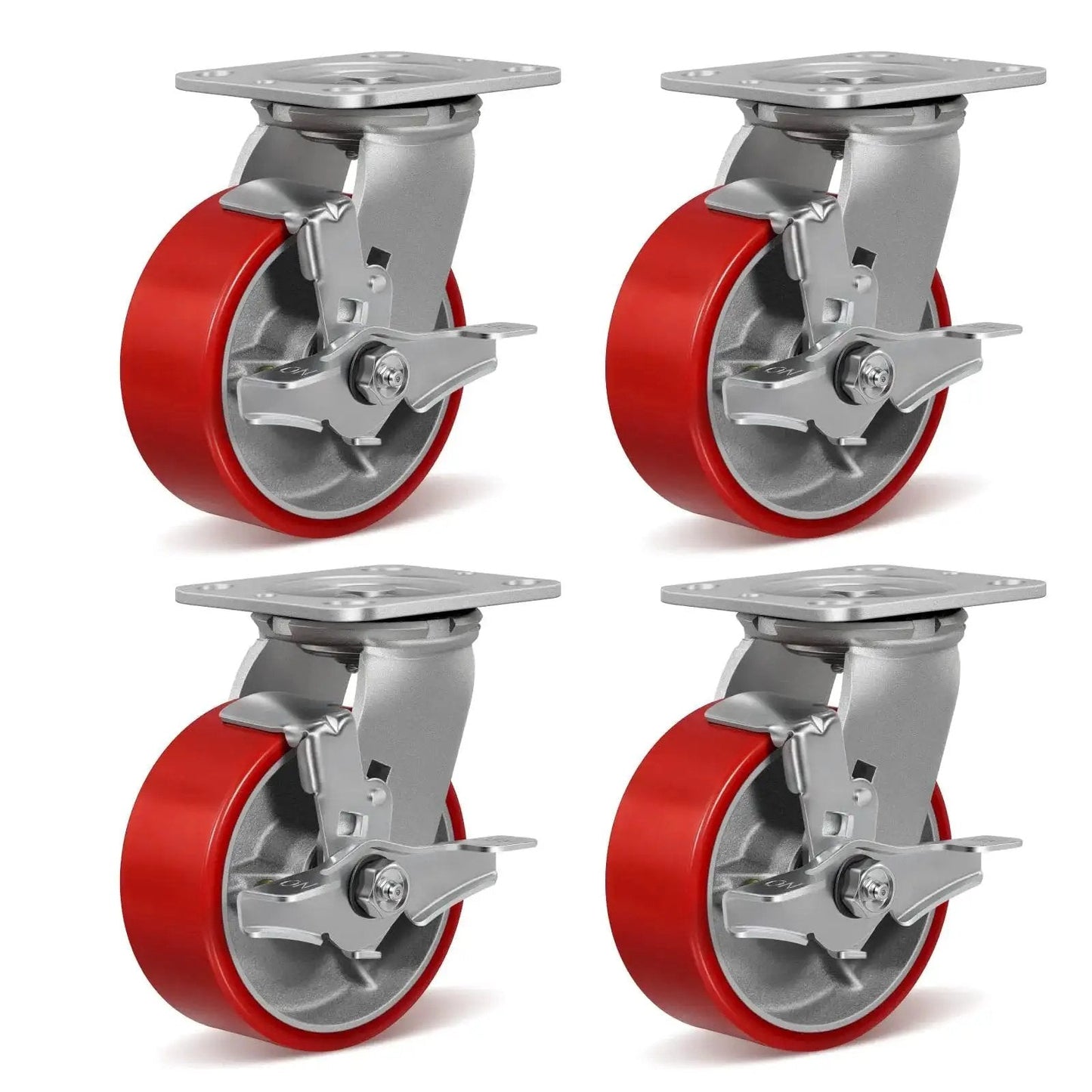 Heavy Duty 5 Inch By 2 Inch Polyurethane Casters With Four Brakes Industrial Grade Go To Mobility Wheels For Platform Trucks U Boat Carts And Workbenches 4000 Lb Capacity Durable Galvanized Steel Hubs HANDSAMMU