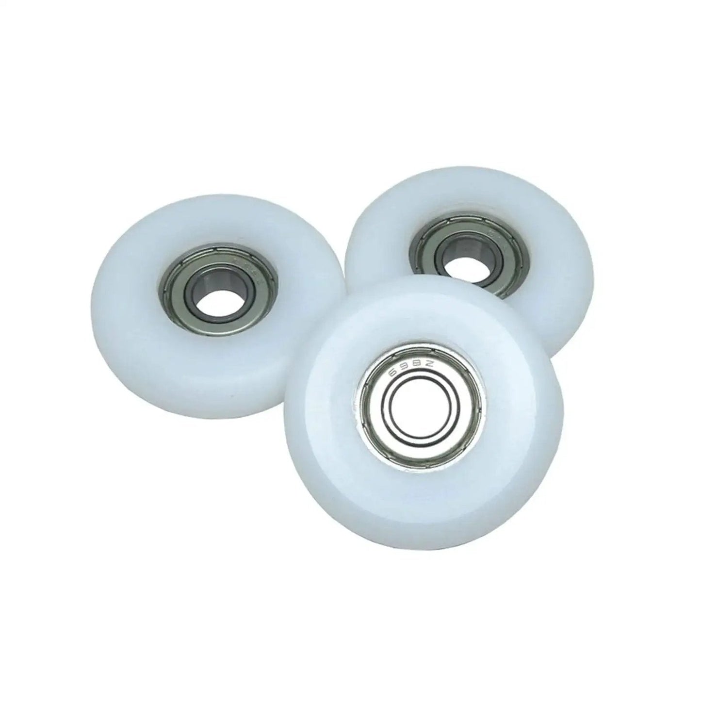 Three POM-coated bearing wheels sized 8x38x10mm deliver quiet, smooth operation for rowing machines and compact equipment.