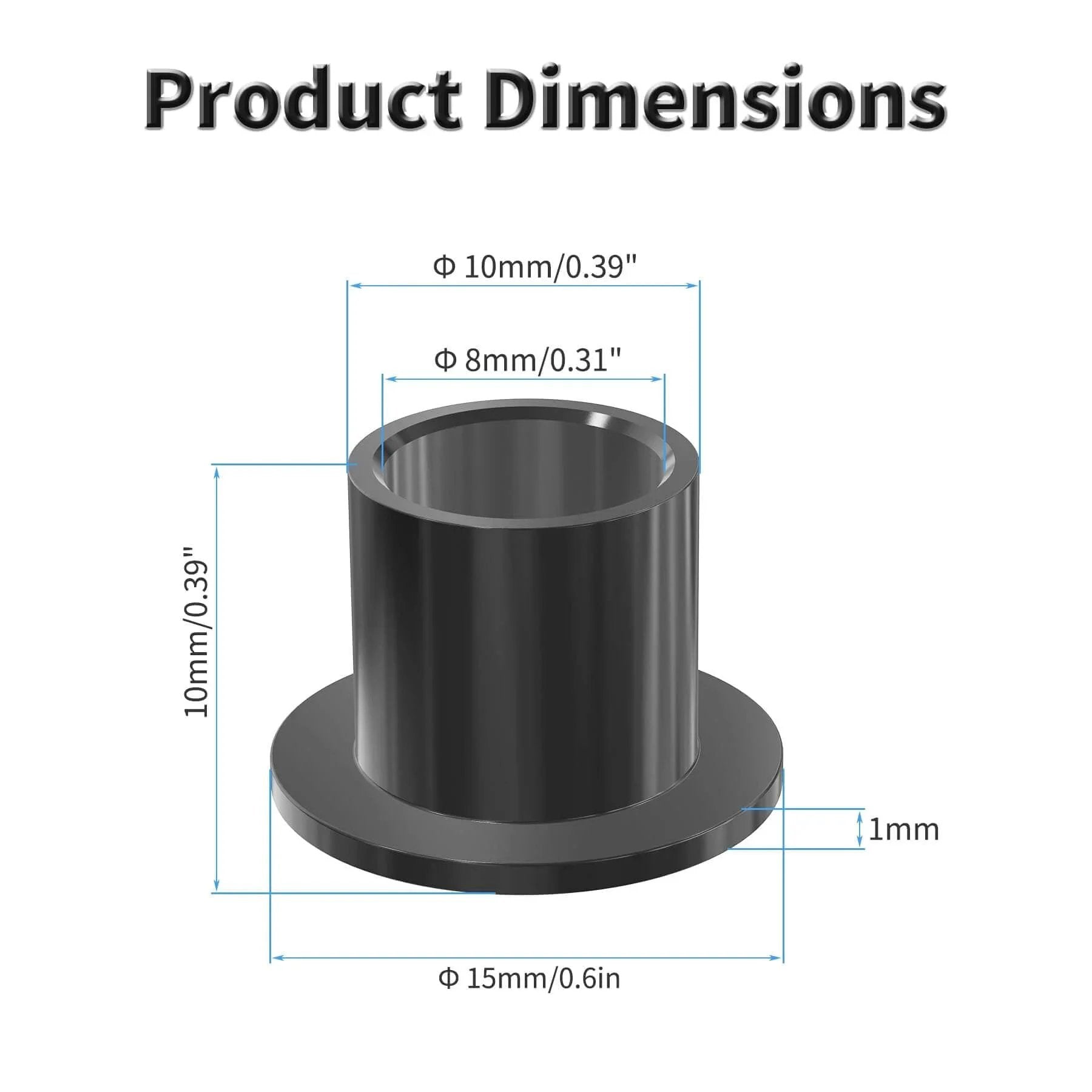 4 Pcs Pom Flanged Sleeve Bearings 8mm ID 10mm OD 10mm Length Flange Diameter 15mm Oilless Black POM Self Lubricating Flanged Bushings
