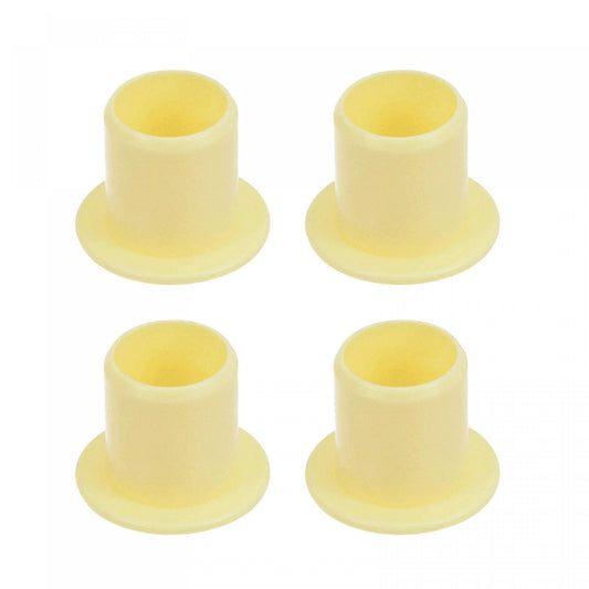 Four yellow flanged sleeve bearing set 10mm bore 12mm outer diameter 12mm length POM wrapped oilless bushings with 18mm flange diameter
