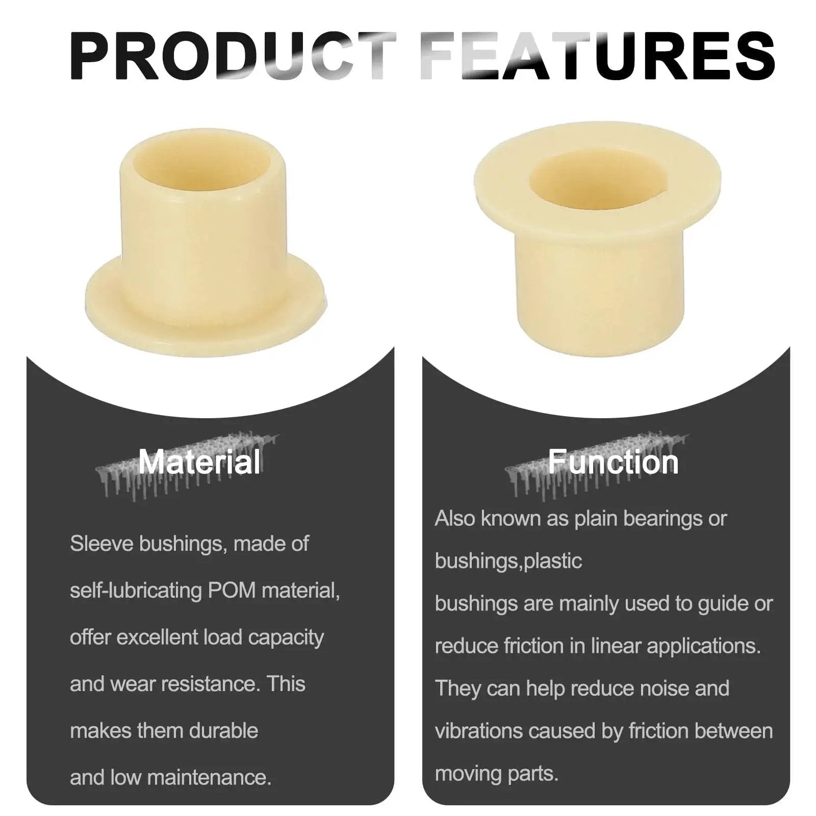 Six Pcs Flanged Sleeve Bearings 8 mm Inner Diameter 10 mm Outer Diameter 10 mm Length POM Plastic Bushing Yellow