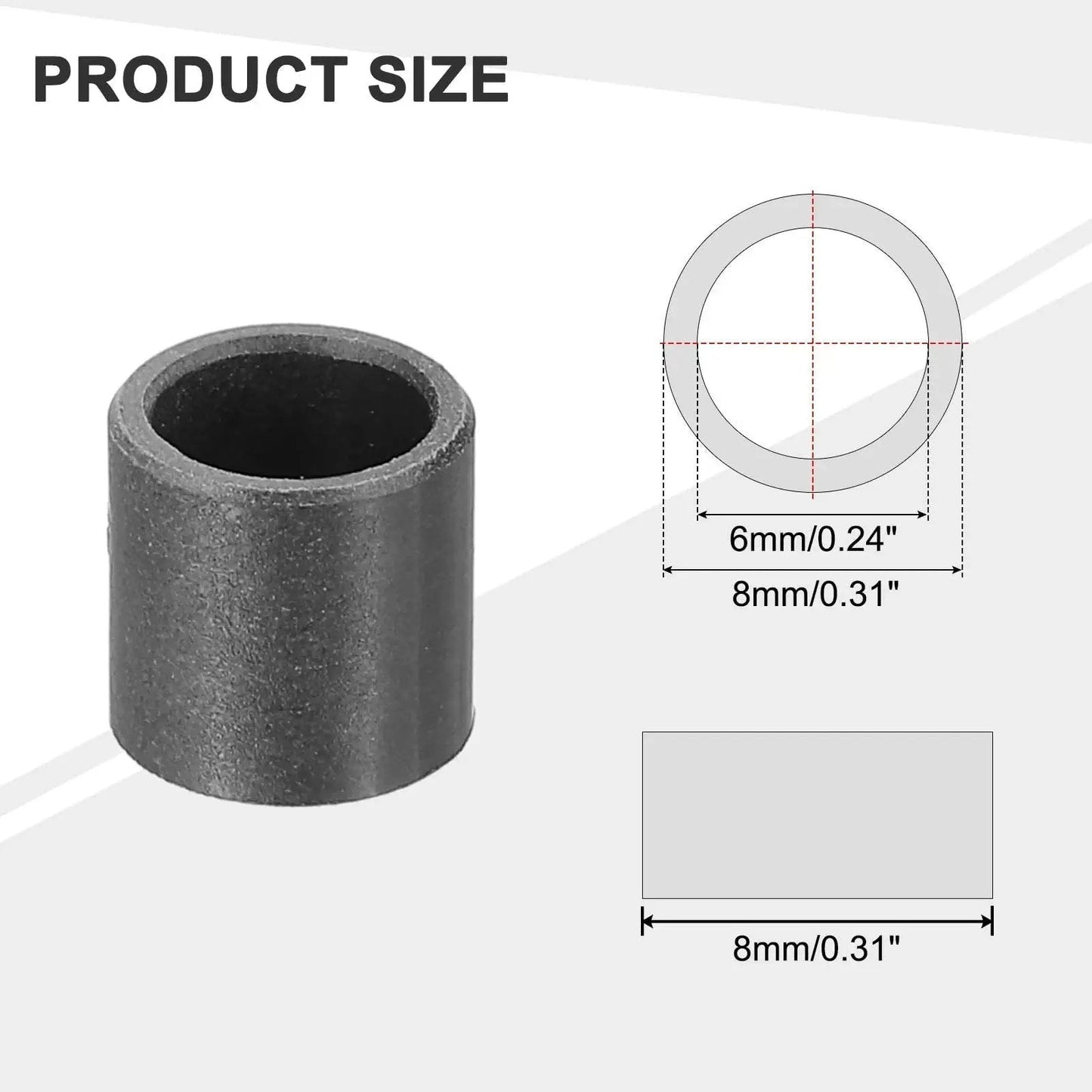 8 Pcs POM Sleeve Bearing Bushings 6mm ID 8mm OD 8mm Length Oil Free Self Lubricating Black Plastic Bearings with size diagram