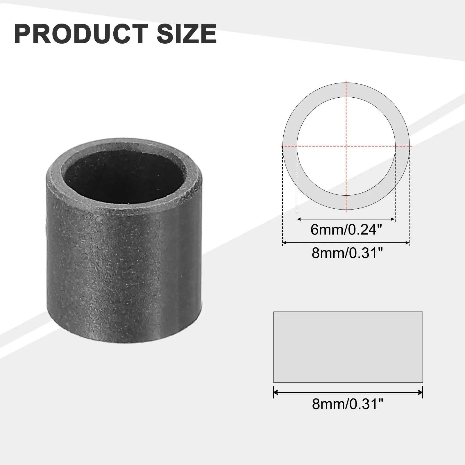 8 Pcs POM Sleeve Bearing Bushings 6mm ID 8mm OD 8mm Length Oil Free Self Lubricating Black Plastic Bearings with size diagram