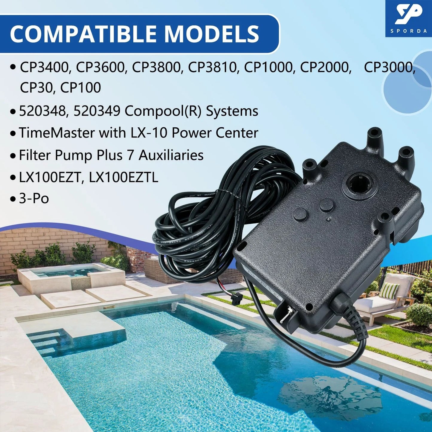 Image of Valve Actuator CVA 24T for Pool Automation, showing the unit and cable for compatibility with various pool control systems.