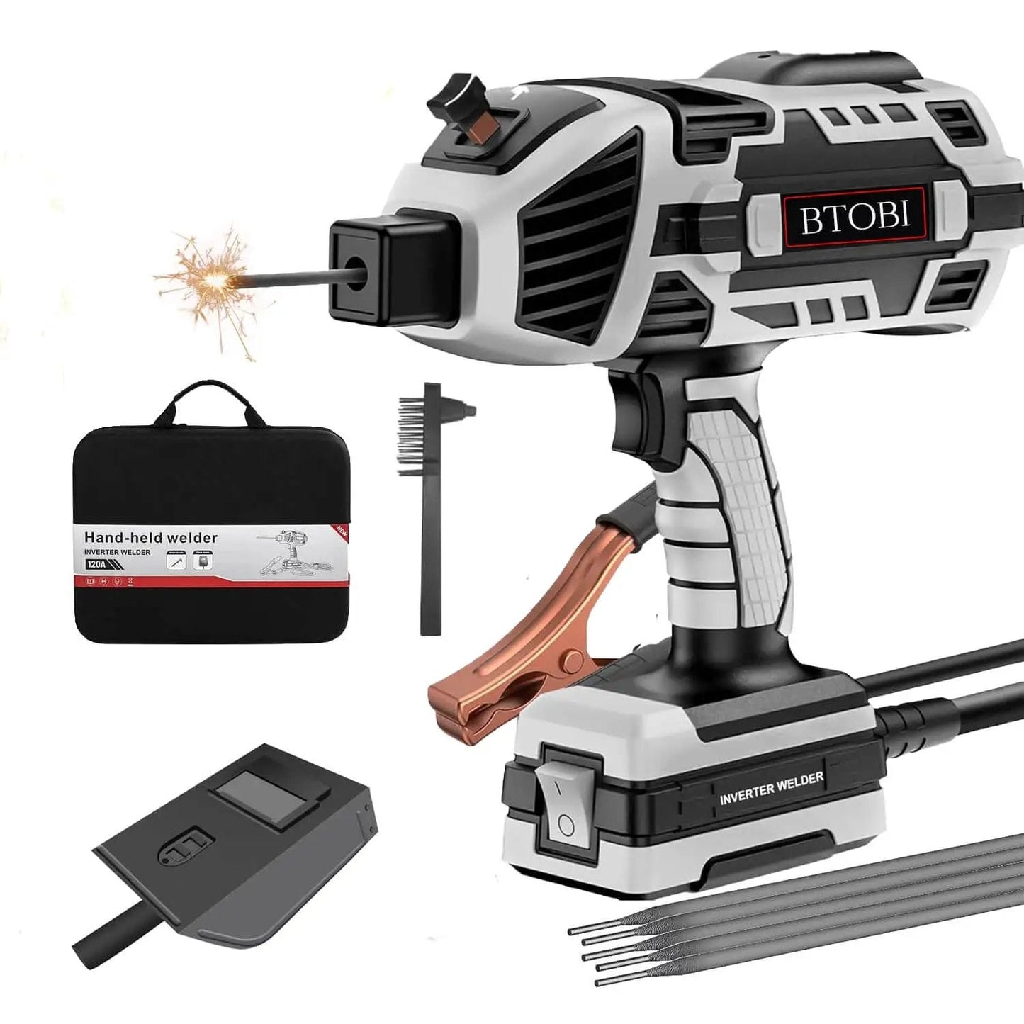 Portable 110V ARC Stick Welder With IGBT Inverter, 120A, 6-Stage Current Control, includes welding rods and accessories