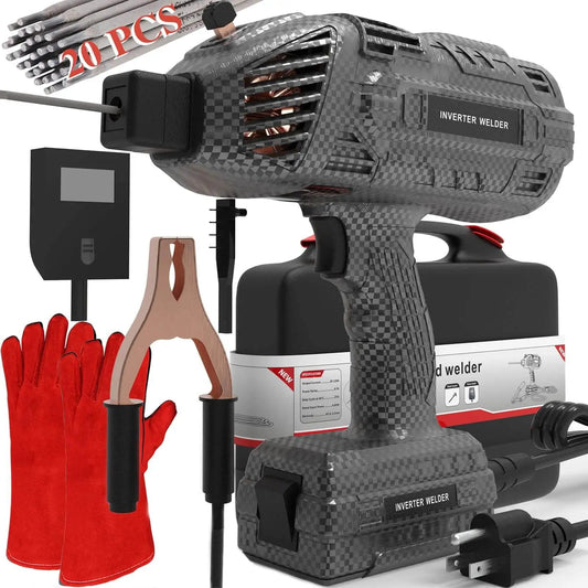 Portable 140A 110V IGBT Inverter Handheld Welder With Hot Start Arc Force Anti Stick And Base Stand, rods, gloves, cable
