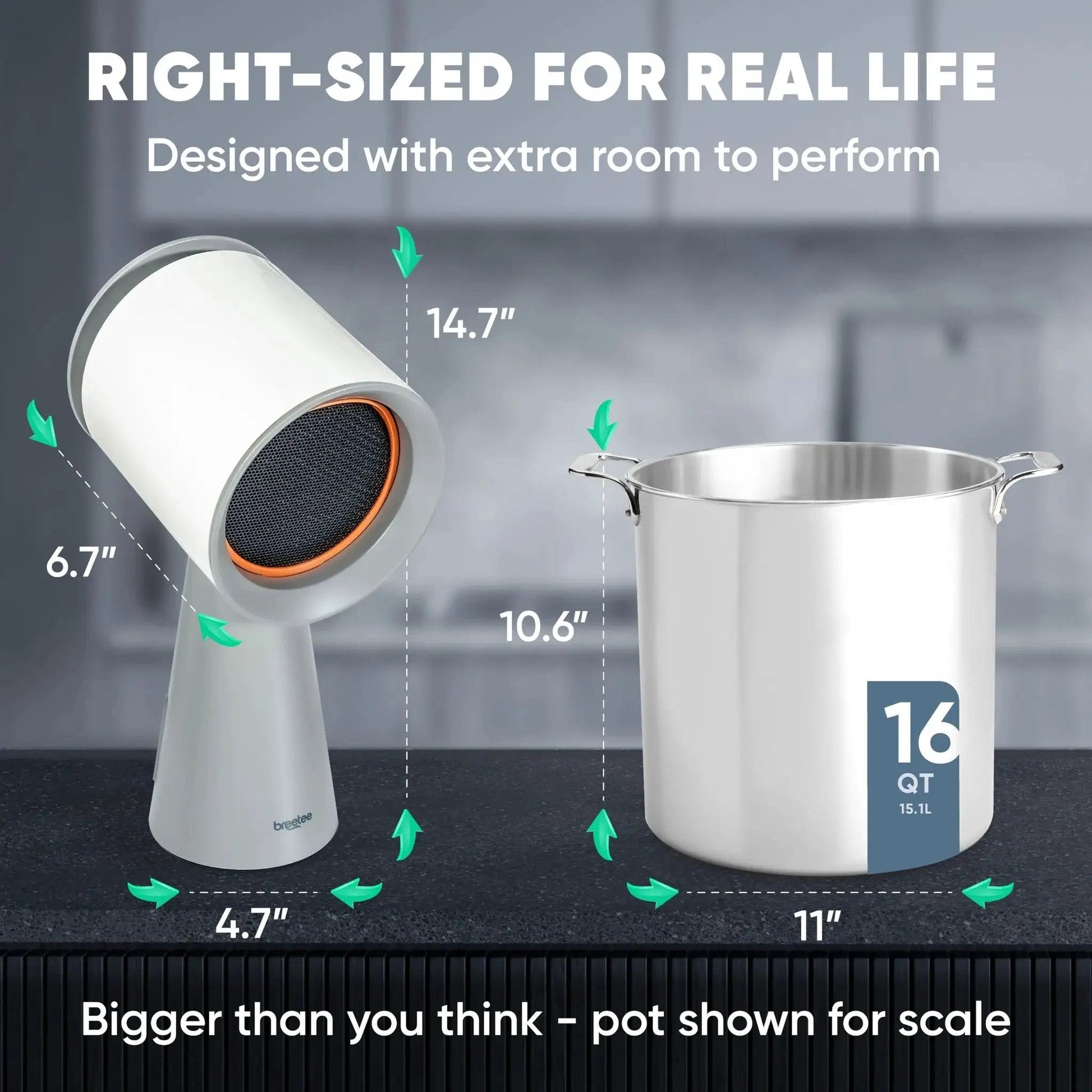 Portable countertop range hood with 5-layer filtration, 3-speed quiet exhaust, and plug-and-play setup next to 16-quart pot.
