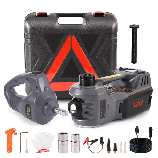 Portable 5 Ton 12V Electric Car Jack Kit With Hydraulic Floor Jack Impact Wrench And Built In 150 PSI Tire Inflator