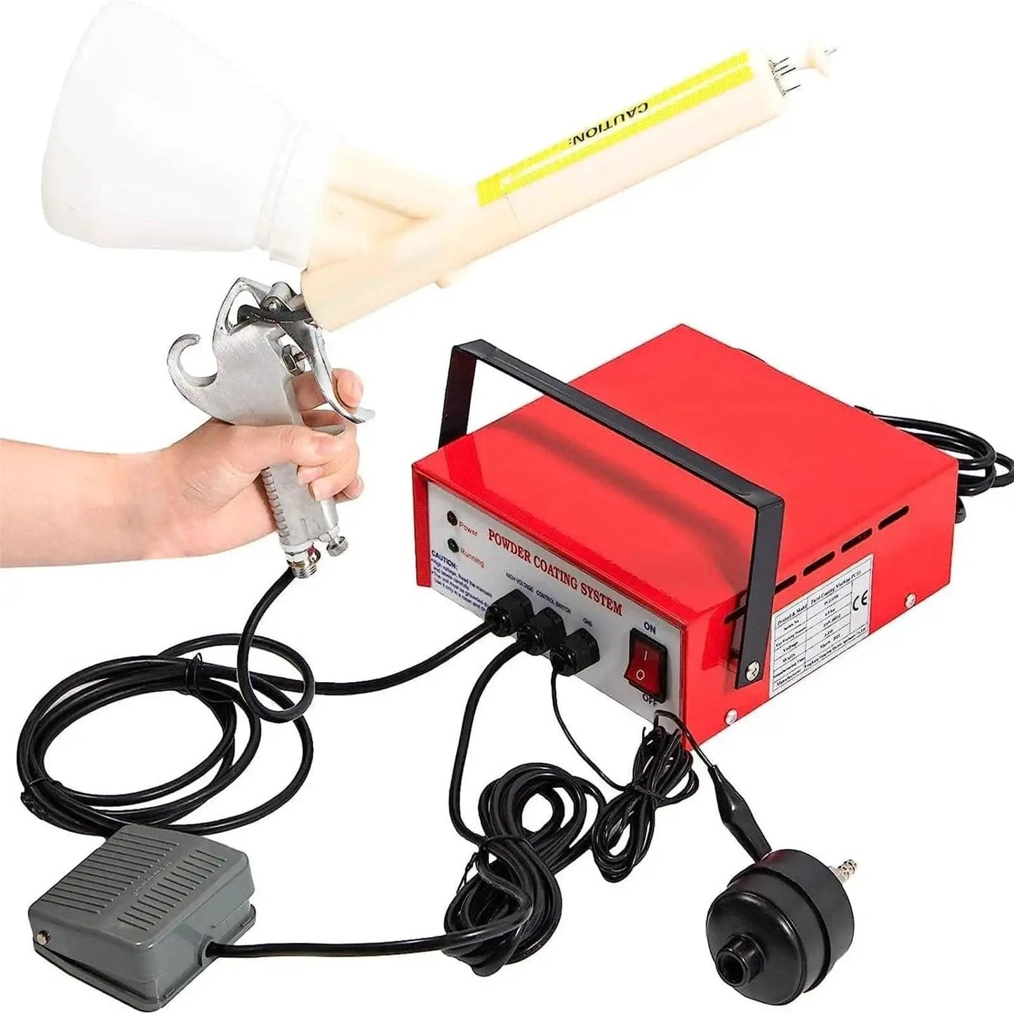 Portable Powder Coating System With Electrostatic Spray Gun And Foot Switch Includes Nozzles And Powder Cups 5 Level Adjustment