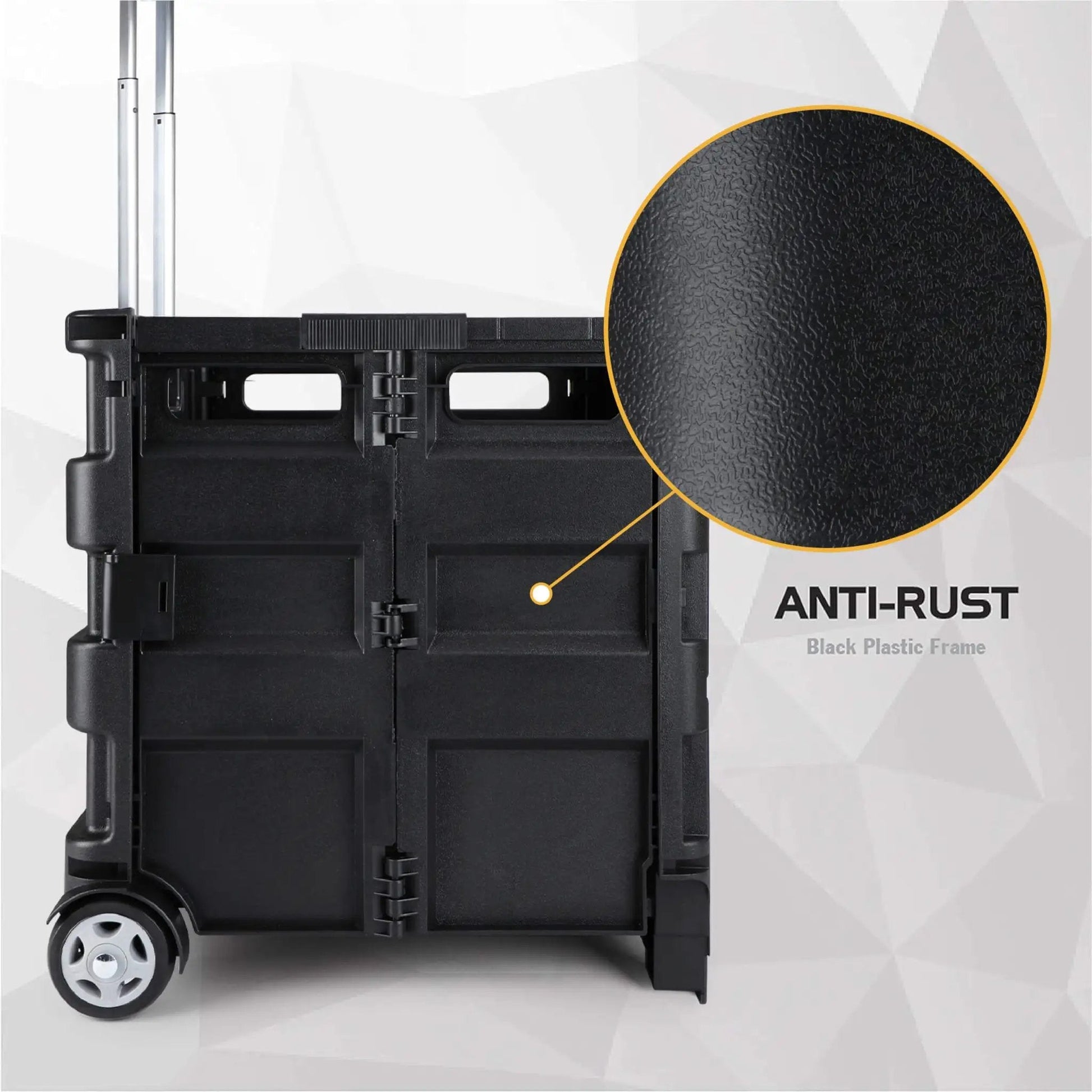 Side view of Grand Pack-N-Roll Portable Tools Carrier With Telescopic Handle 39.5 Inch Extension 80 Lb Load Black Workhorse Tote Cart