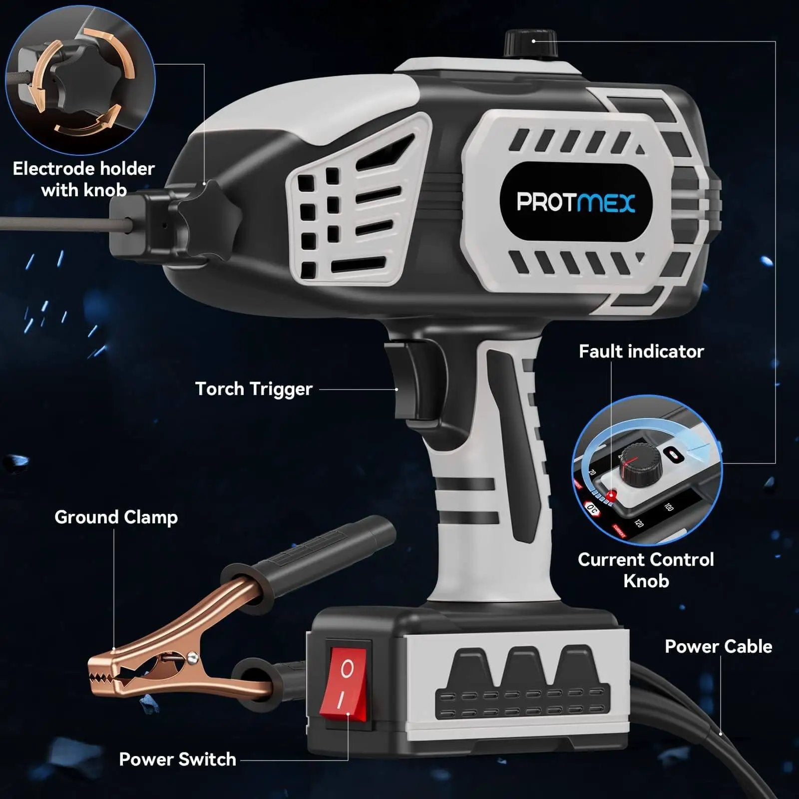 Portable 110V Handheld IGBT Inverter Welder For Home DIY Projects with detailed control knob and electrode holder view