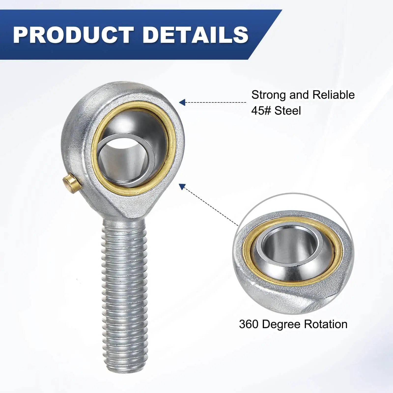 2 Pack POS10 Rod End Bearing M10x1.5 Right Hand Thread Self Lubricating Steel Joint with Jam Nuts, Steel Details