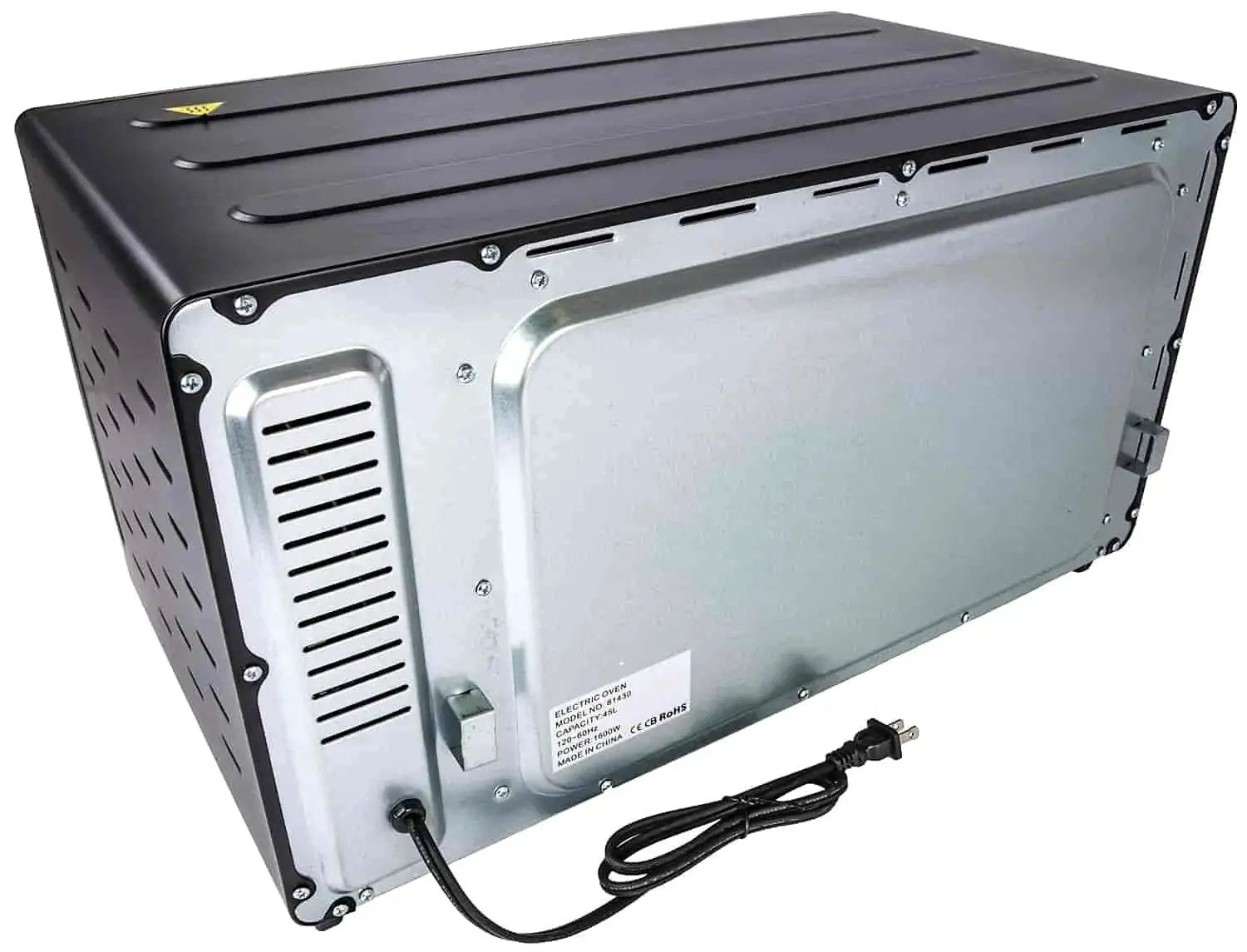 Back view of Bench Top Powder Coating Oven 1600 Watt 120 Volt With 450 Degree Capacity showing built-in cord and vent.