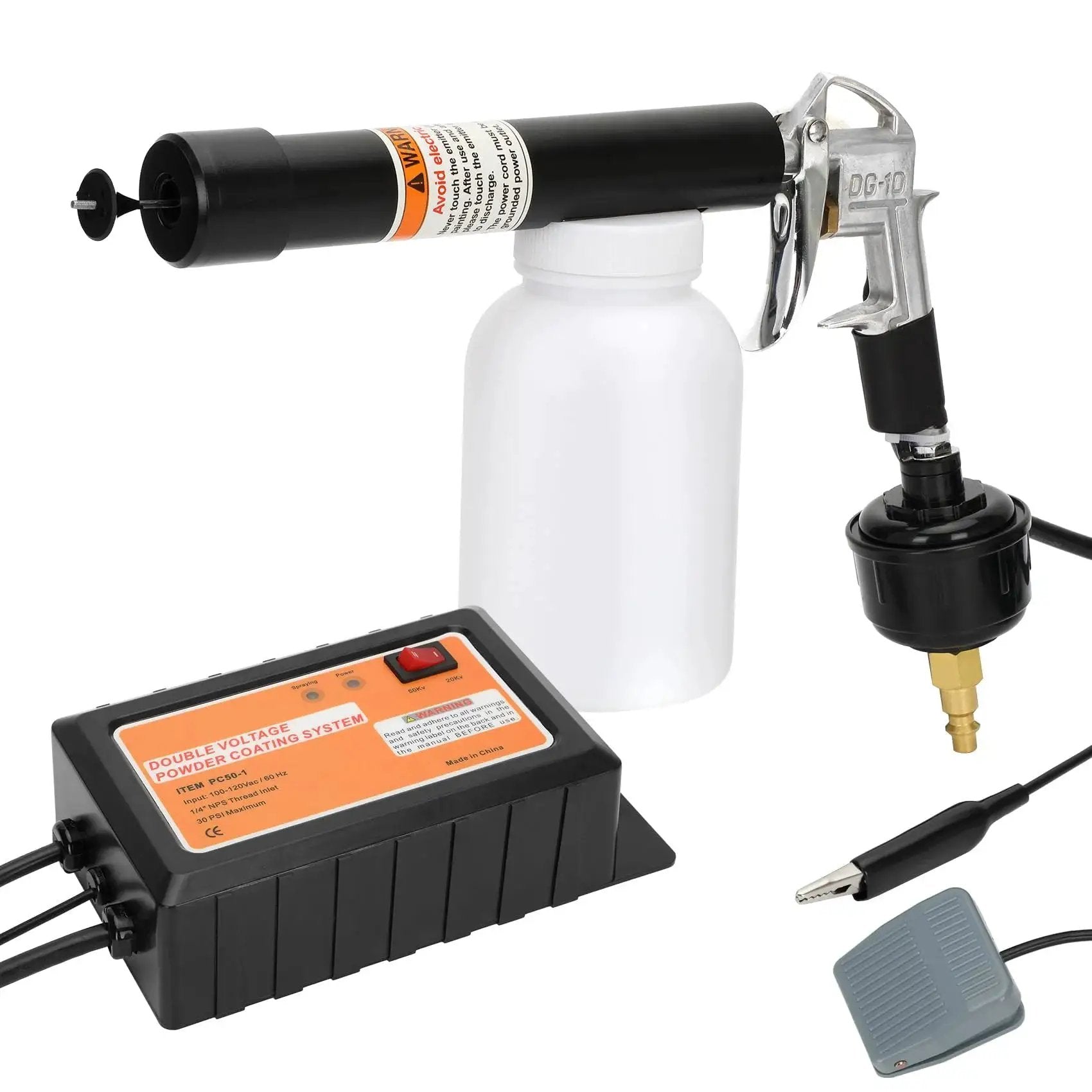 Powder Coating System With Electrostatic Output Dual Voltage 20Kv And 50Kv Includes Gun Nozzle Powder Bottle Footswitch For Commercial Production And Home DIY Easy To Use Durable Finish