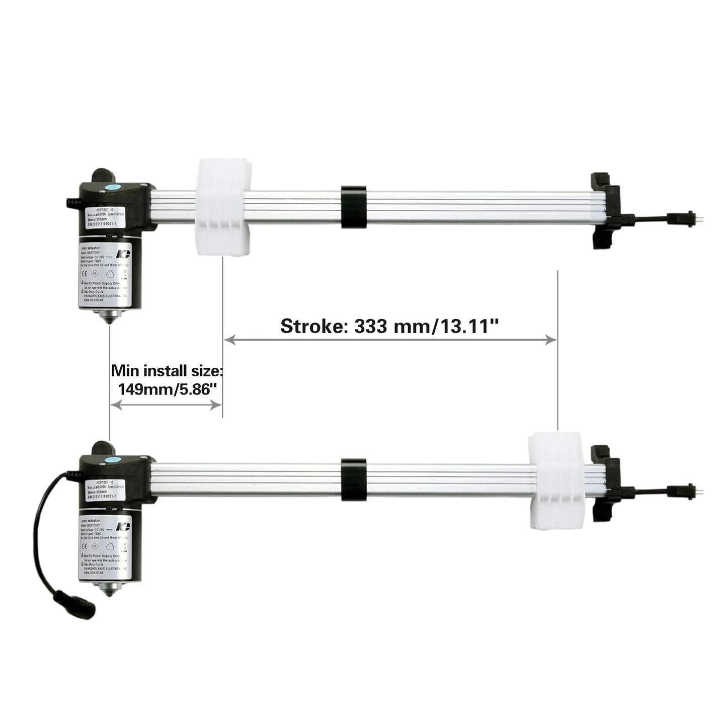 Power Recliner Linear Actuator KDPT007-10 Direct Fit Replacement For KDPT005-2 Replaces Kaidi Motor with visible stroke length.