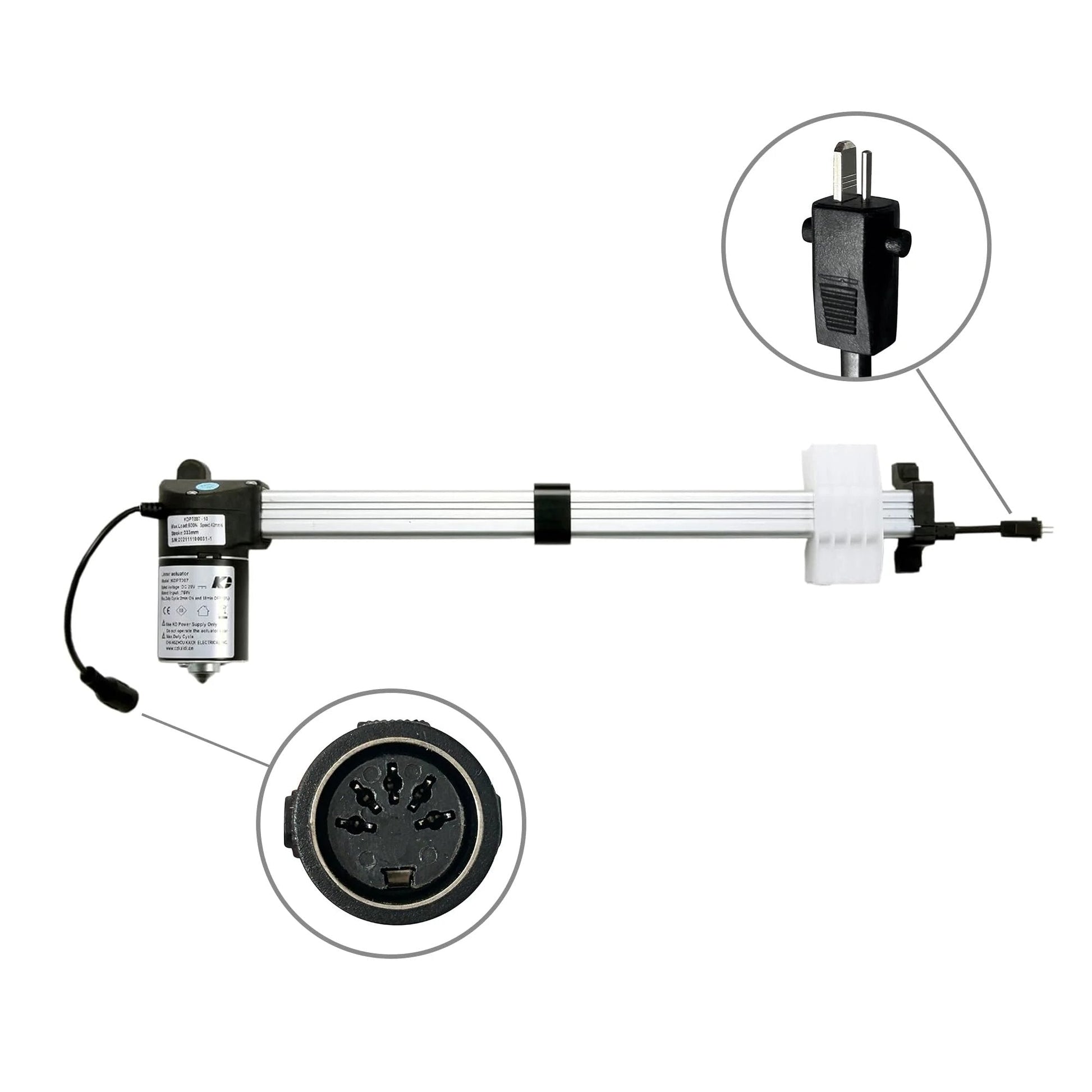 Power Recliner Linear Actuator KDPT007-10 Direct Fit Replacement For KDPT005-2 with 333mm stroke and transformer connections.