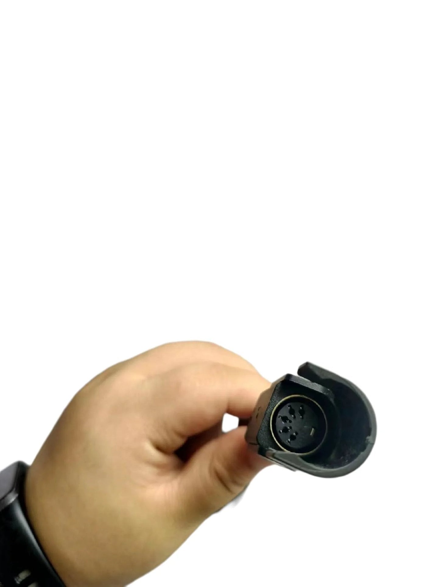 Power Recliner Motor Replacement With Cord Model KDFSJ 403 6 Linear Actuator connector held in hand, with clear view of fittings.