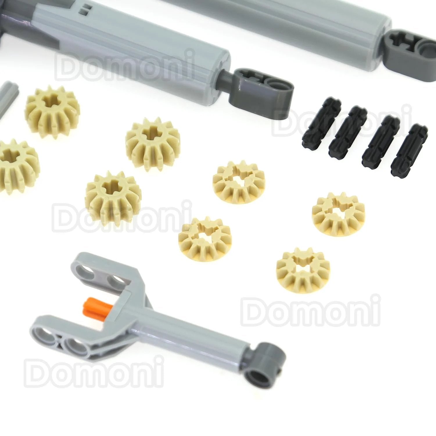 22Pcs Powered Up Linear Actuator Kit S L XL For Lego Compatible Robots And Cars Hydraulic Cylinder Piston Bracket Gear Axle Set ABS Plastic Random Colors Easy Assembly And Disassembly showing gray linear actuators, beige gears, and brackets.