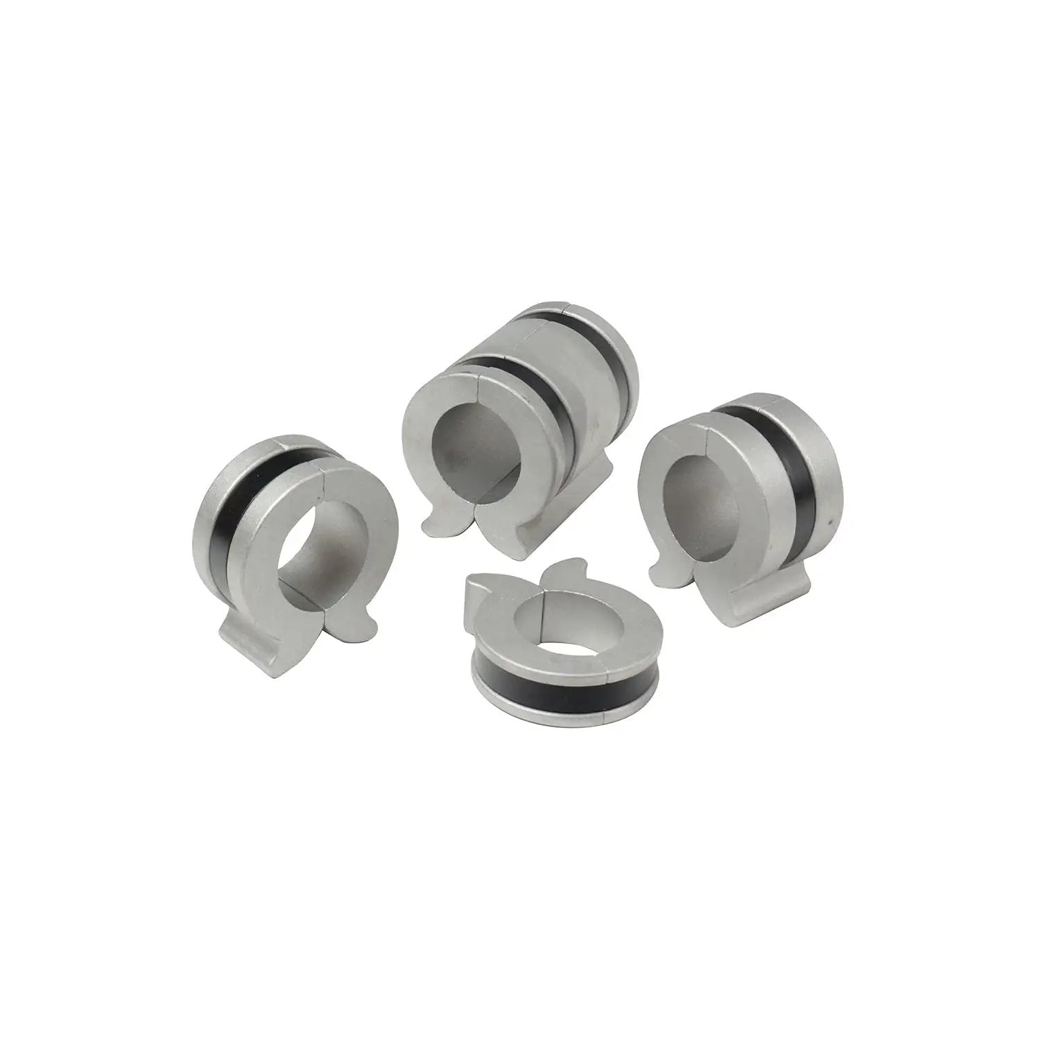 PowerMAX Stroke Control Kit 2 for Hydraulic Cylinder Stroke Length Conversion With Thumb Tabs Provides Precise Easy Adjustments And Go To Quick Stroke Stops Fits 1.75 To 2 Inch Shaft Sizes Delavan, showing four metal components with thumb tabs designed for shaft sizes 1.75 to 2 inches.