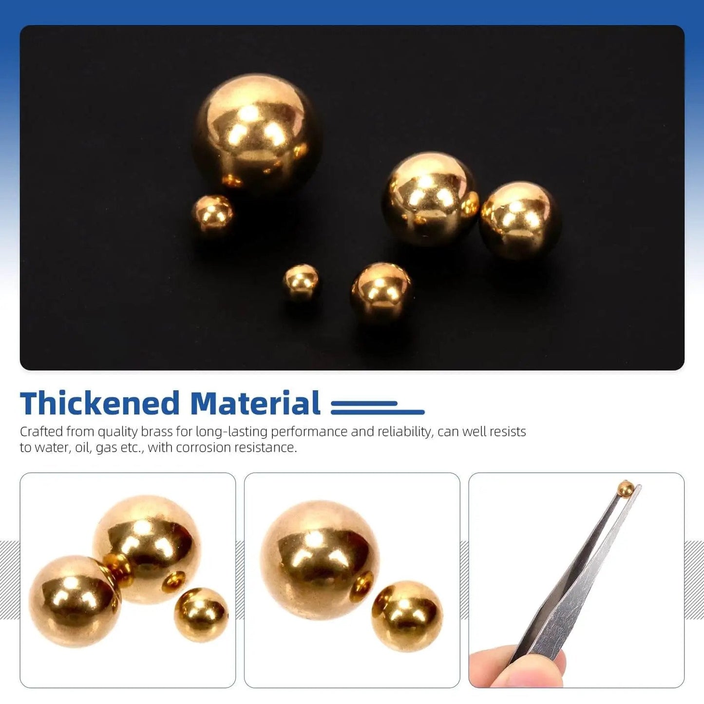 Precision Brass Bearing Balls Set 120-Piece Assortment 3/32 To 1/2 Inch Sizes For Machinery Automotive Valves Yellow Brass Balls
