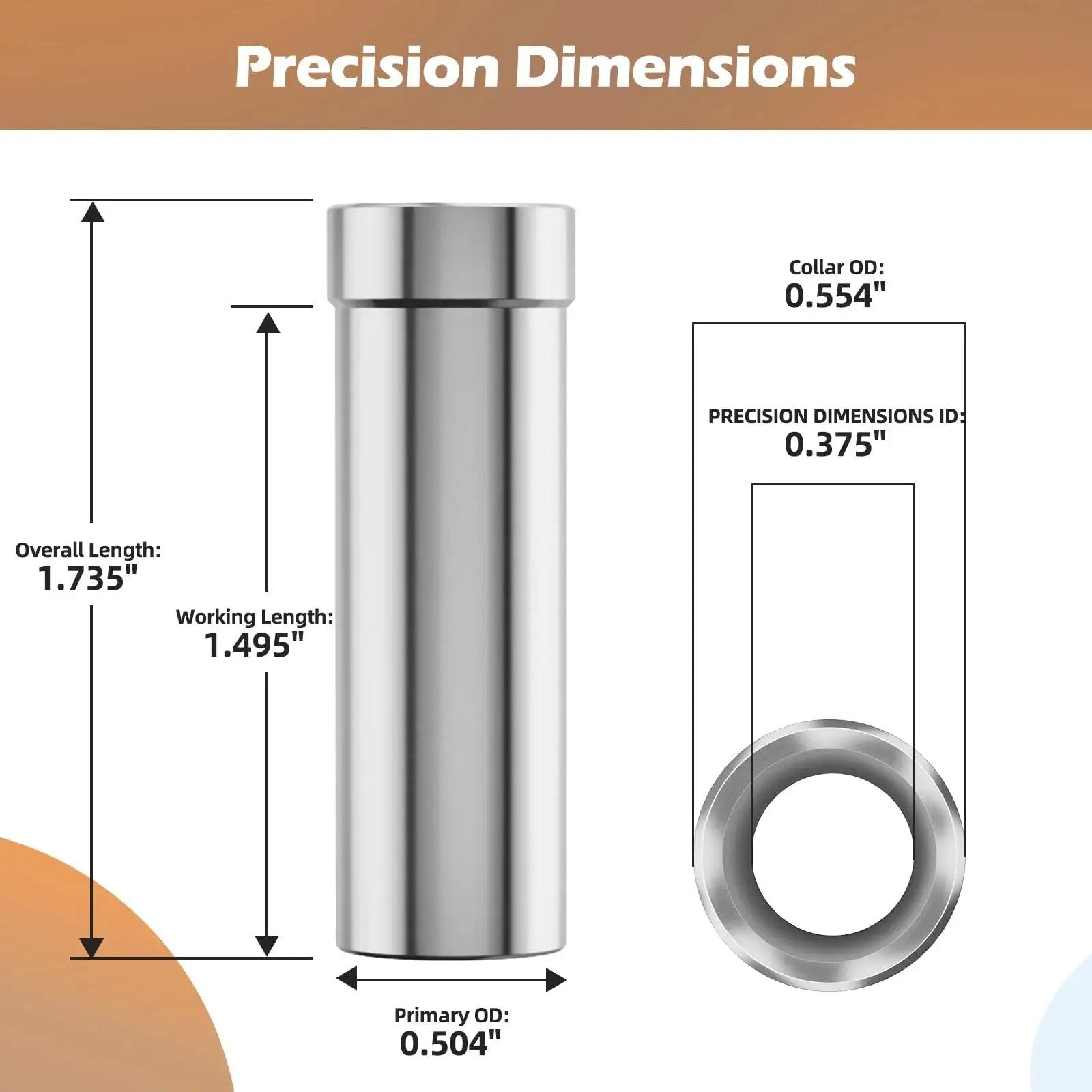 Diagram showing dimensions of extra deep three eighths inch drill bushings hardened steel guide sleeves for doweling jigs.