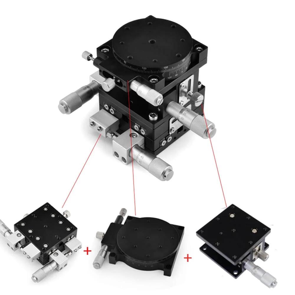Precision xyzr 4 axis 2.36"x2.36" manual linear positioning stage bearing tuning platform sliding table 60x60mm with components