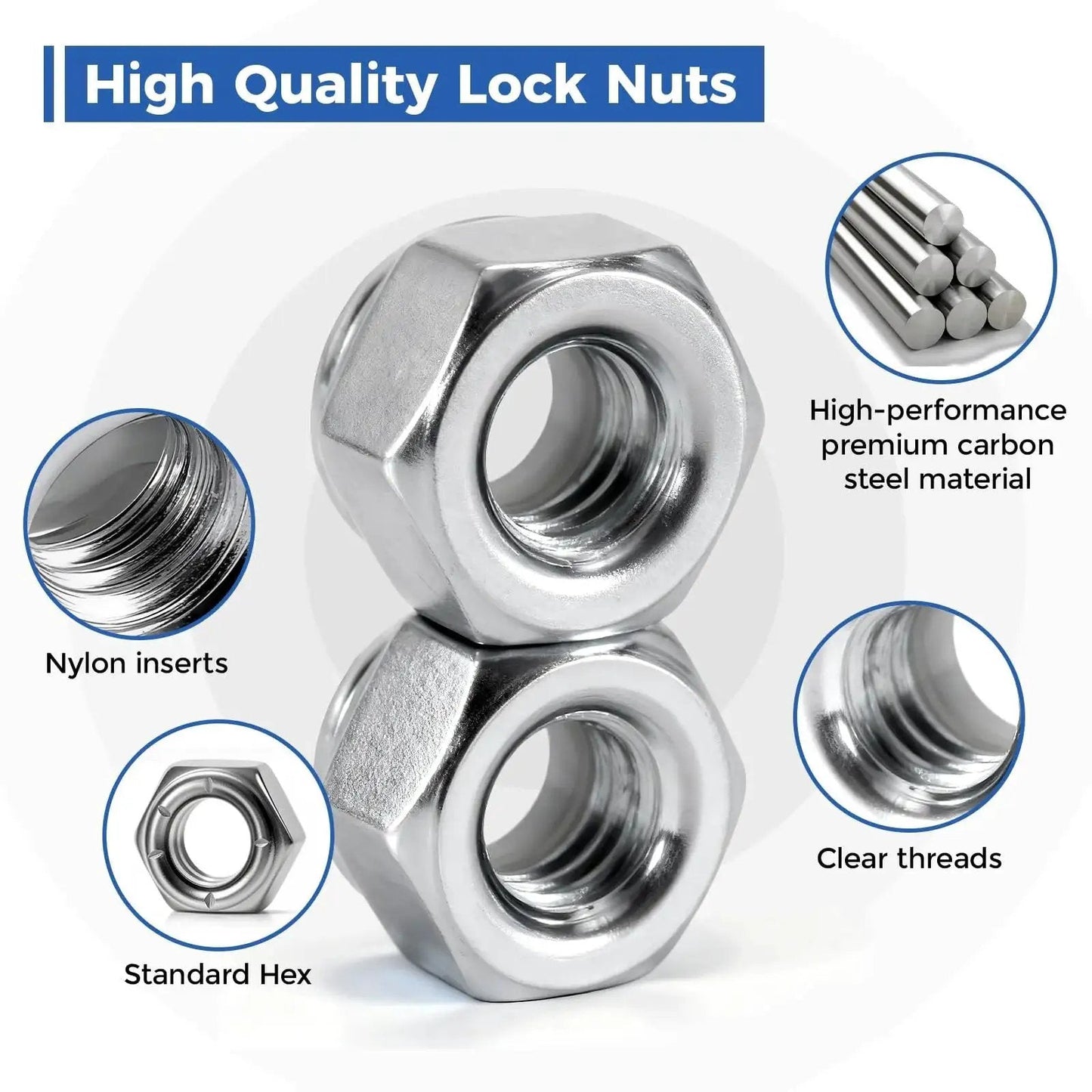100 Pack 1/4-20 Nylon Insert Lock Nuts For Industrial Construction And Furniture Projects Premium Carbon Steel With Nylon Embedded