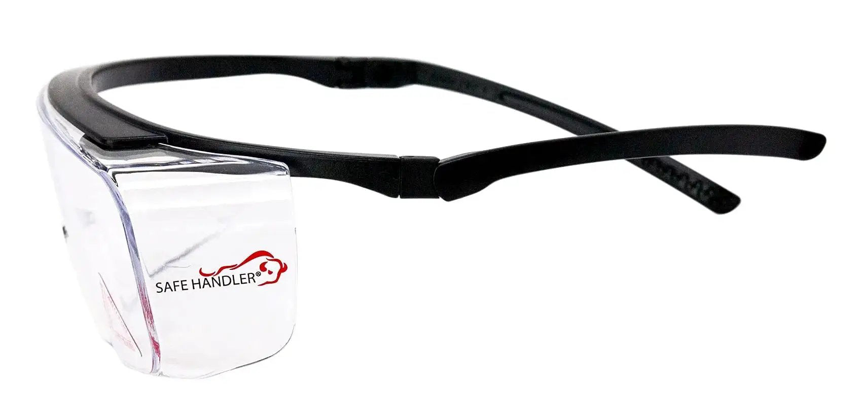Duarte Premium Over Glasses Safety Eyewear With Anti Fog Lenses ANSI Z87.1 side view showing black frames and clear lenses