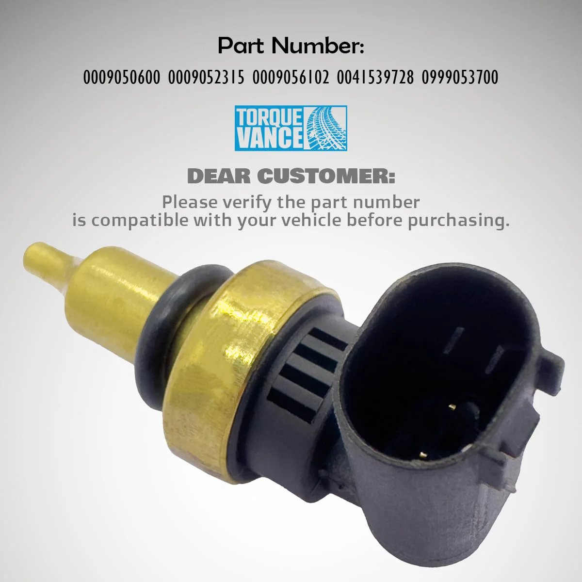 Premium Replacement Coolant Temperature Sensor for Mercedes Benz A Class B Class C Class E Class CLA CLK CLS and more, featuring a black connector and metal tip.