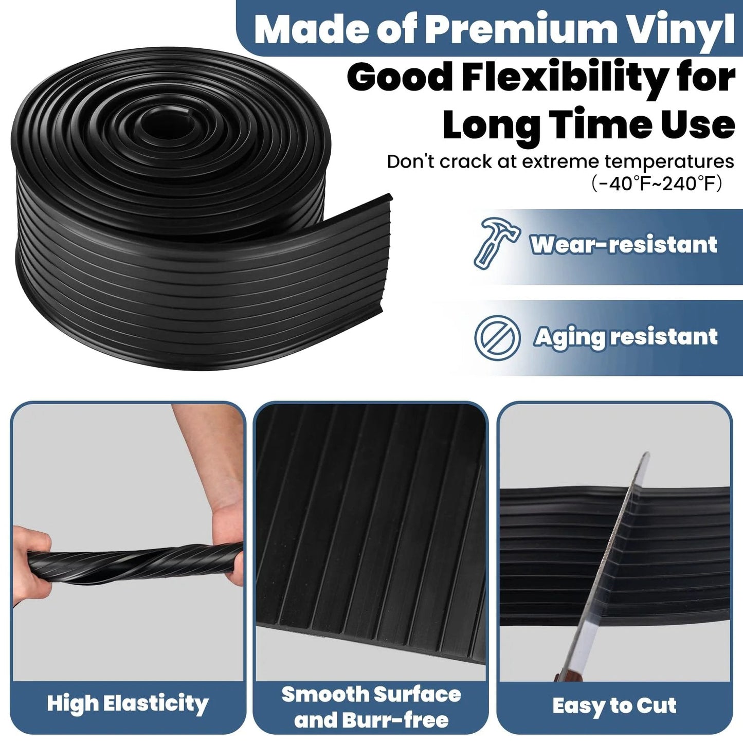 Drop In Replacement 16 Foot Garage Door Bottom Seal For Wayne Dalton 8000 And 9000 Series Overhead Doors Vinyl Weather Stripping With Foam Core Black Bead Ends, premium vinyl roll showing flexibility and smooth surface