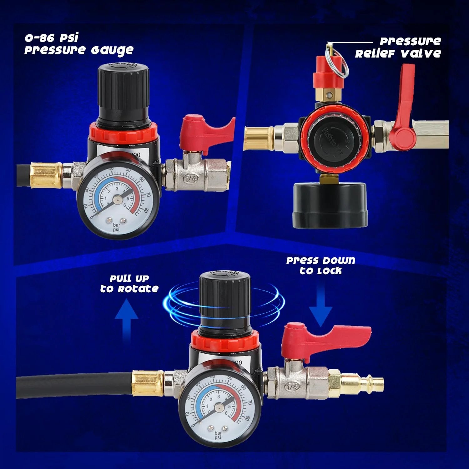 Turbo System Leakage Tester Kit For Turbocharger And Emissions Testing 10 Piece Air Pressure Kit showing pressure gauge and relief valve.