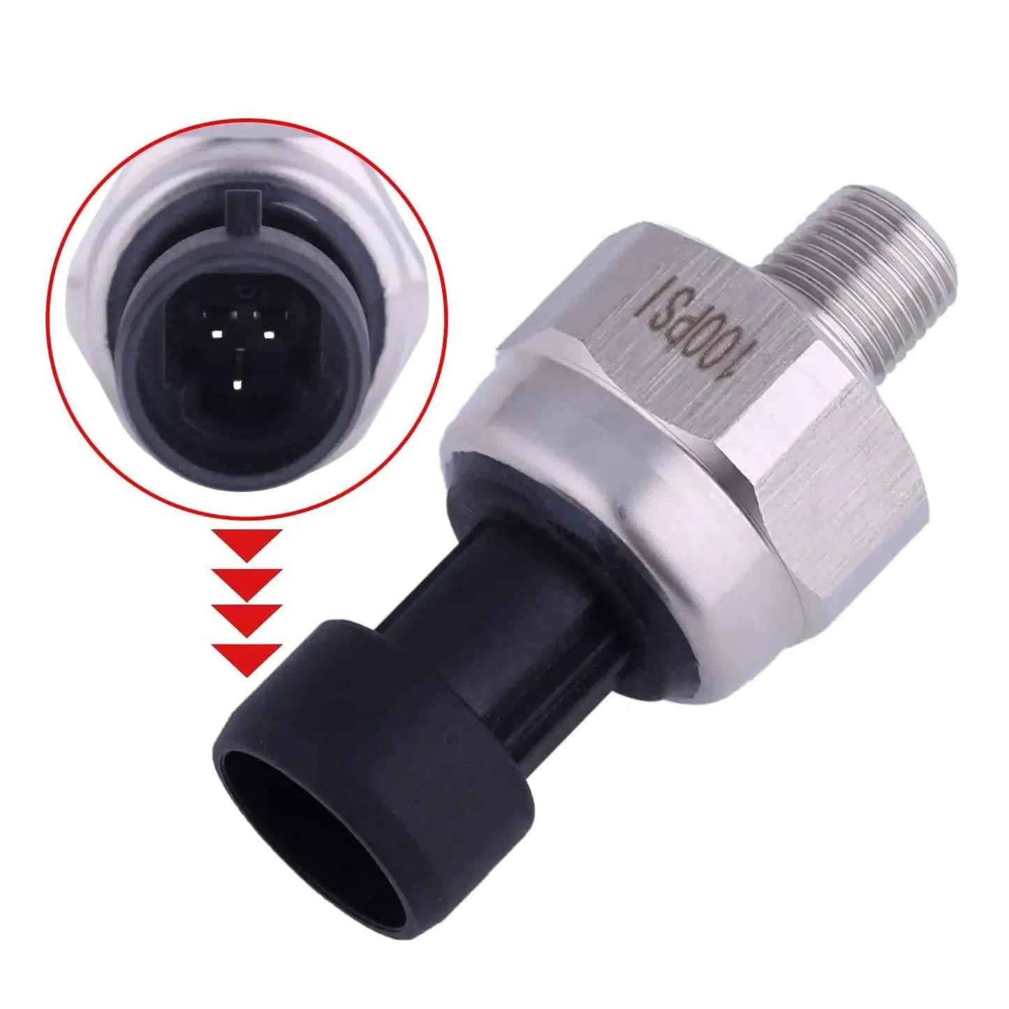 High-Accuracy 0-100 PSI Pressure Sensor Transducer With 1/8-27 NPT Thread, 0.5-4.5V Output, 316 Stainless Steel Housing close-up view