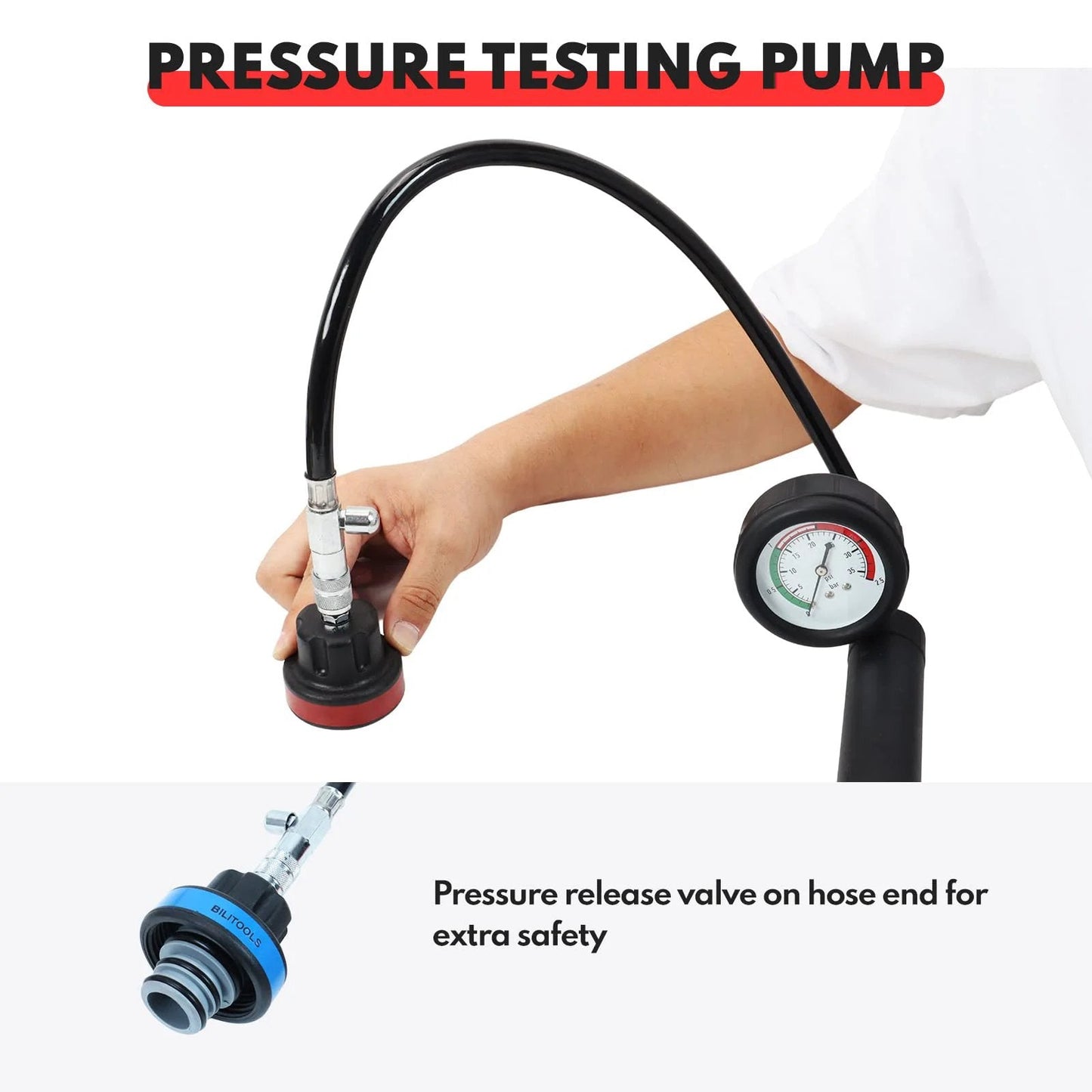 Radiator Coolant Pressure Tester And Vacuum Refill Kit 28 Piece Universal Cooling System Tool Set pressure testing pump with gauge