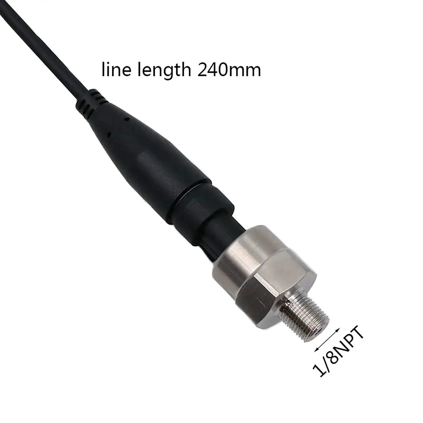 Built Tough 500 Psi 1/8 NPT Pressure Transducer Sensor with stainless steel body for oil pressure sender, cable length 240mm