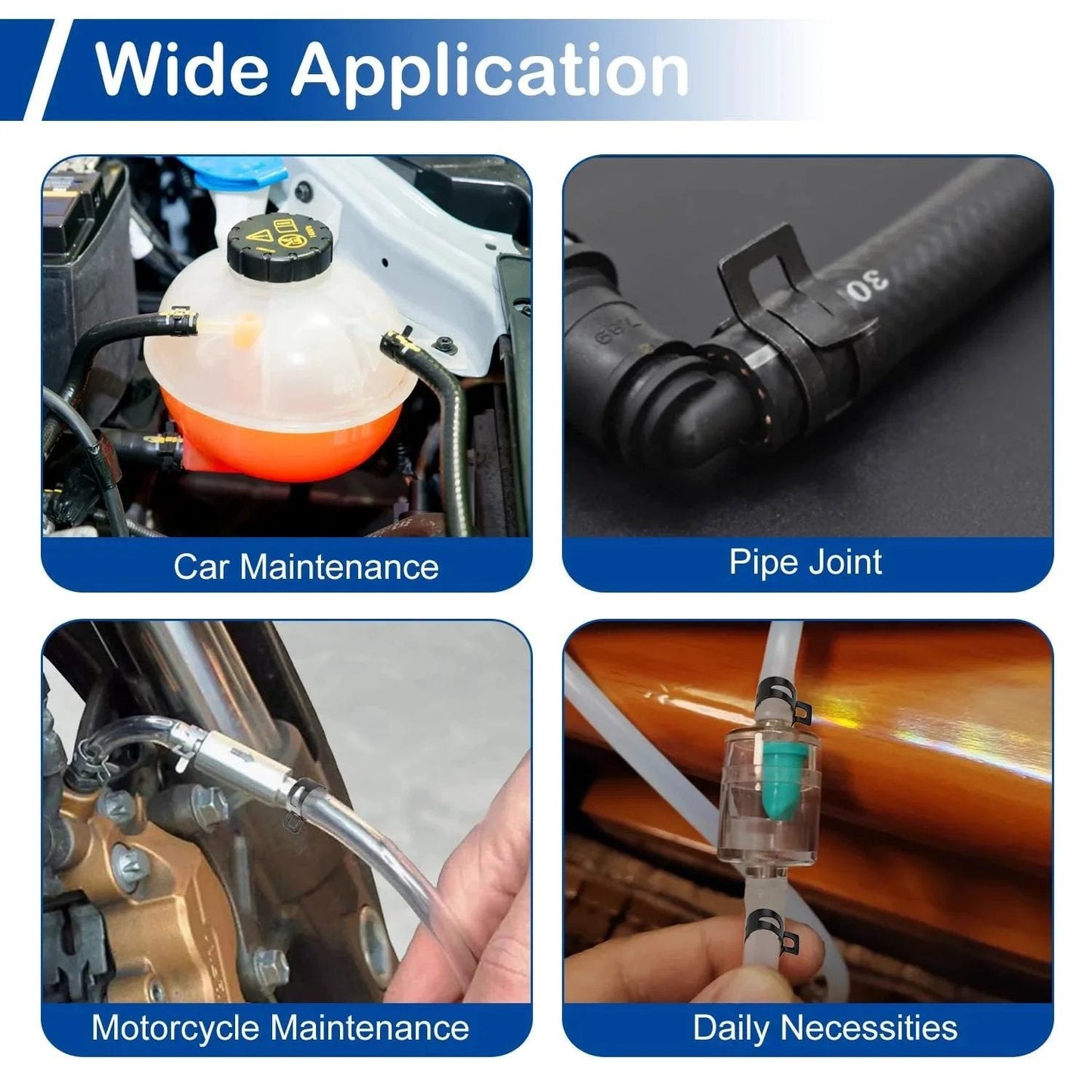 Applications of 5Pcs 0.91 Inch ID Spring Band Hose Clamps black for 1 inch OD fuel line in automotive and other uses