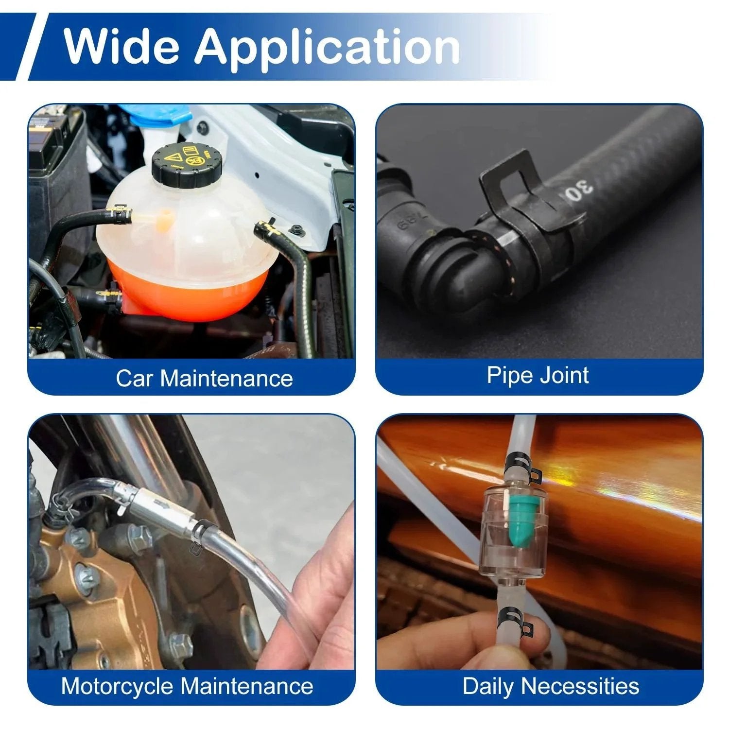 Applications of 5Pcs 0.91 Inch ID Spring Band Hose Clamps black for 1 inch OD fuel line in automotive and other uses