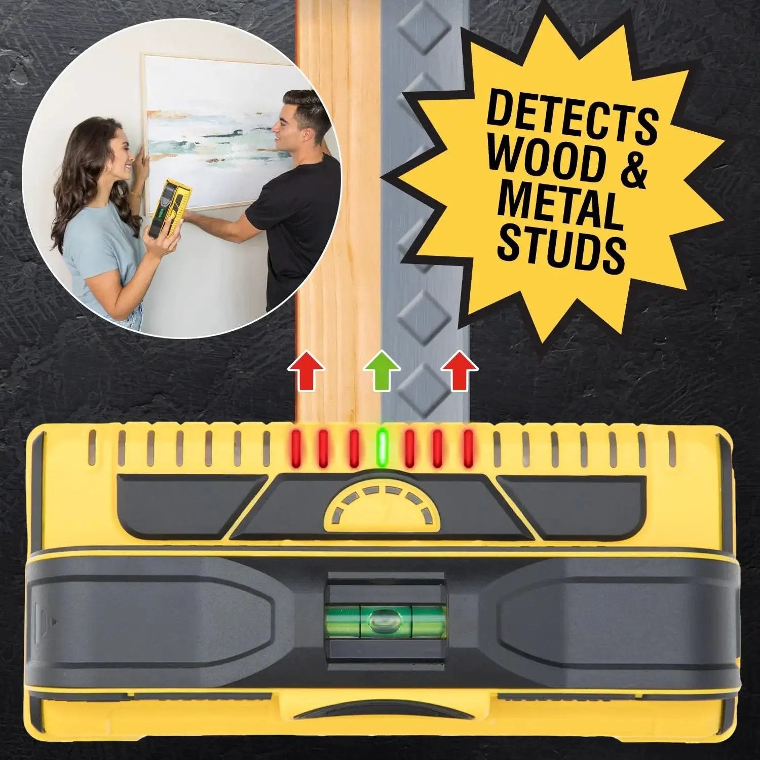 ProSensor M210 13-Sensor Stud Finder locates wood and metal studs behind walls, features live wire detection and fast scanning.